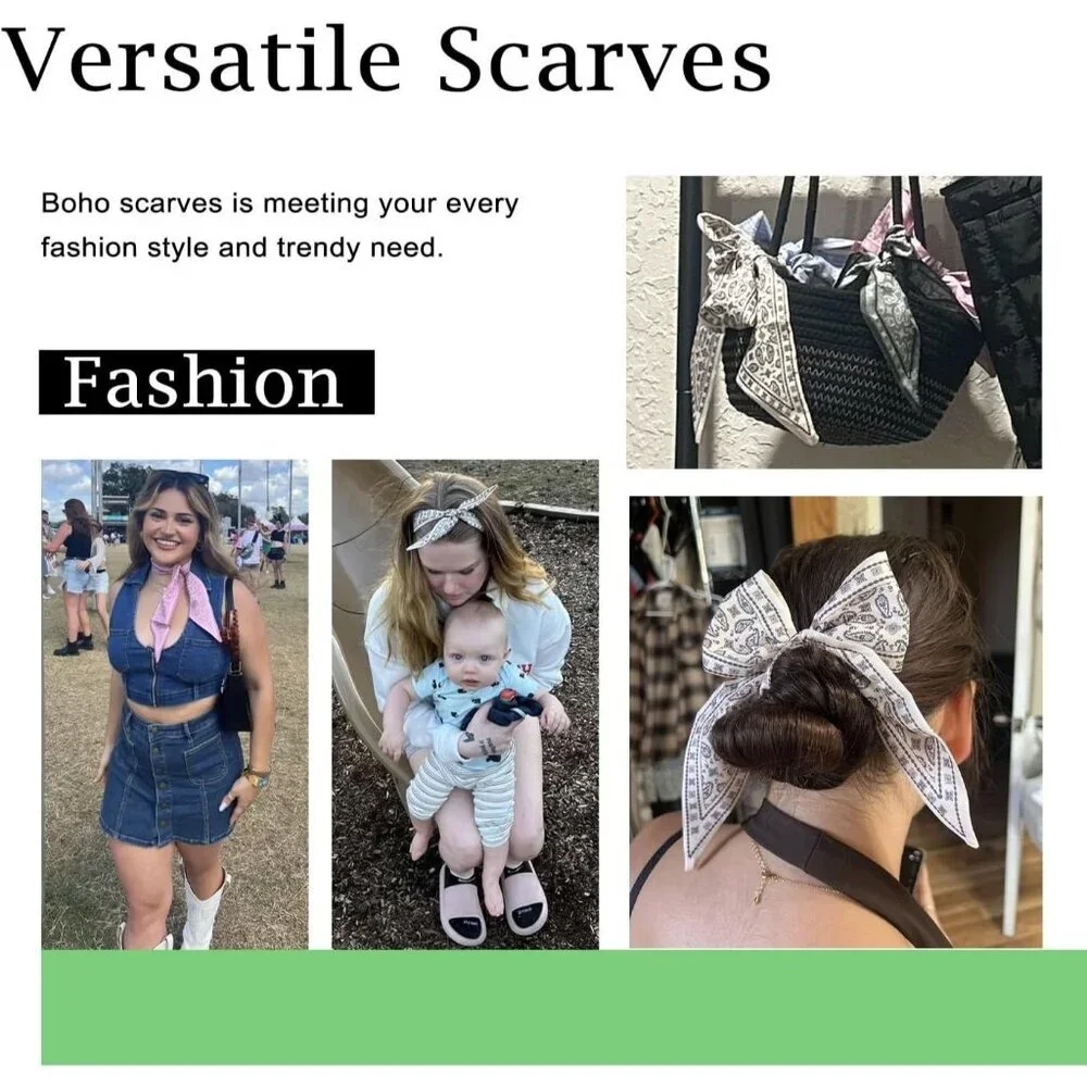 4Pcs Fashion Scarves for Women Boho Satin Headbands Multi-Function Bag Hair